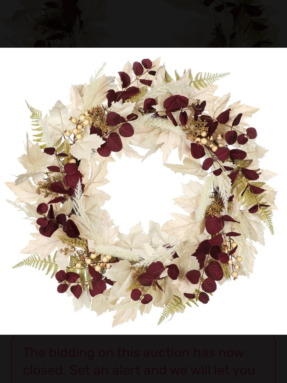 Cream and Burgundy Holiday Wreath with Gold Accents